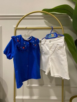 Nakışlı Mavi Gömlek & Beyaz...